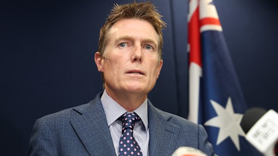 Attorney-General Christian Porter at a March 3 press conference in which he identified himself as the subject of the ABC report.