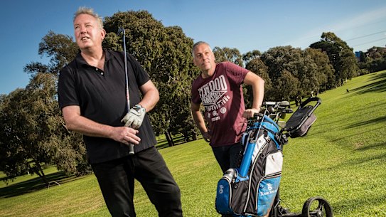 Mark Farrelly and Ben Richards at Northcote Golf Course on Tuesday. 
