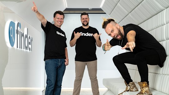 Finder CEO Frank Restuccia, left, with co-founders Jeremy Cabral and Fred Schebesta in happier times.