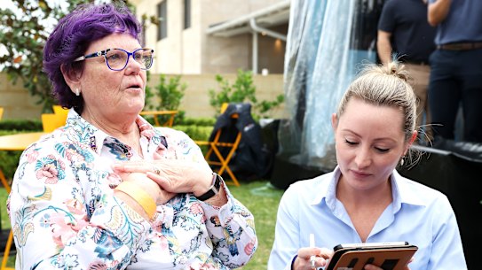 Winx’s former part-owner Debbie Kepitis reacts as she prepares to signs for the offical sale of the first foal out of race mare Winx after the auction where it sold for $10 million during the Easter Yearling Sales at Warwick Farm