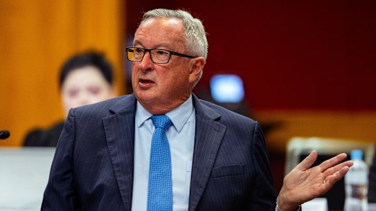 Health Minister Brad Hazzard during a budget estimates hearing at NSW Parliament on Thursday. 