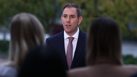 Treasurer Jim Chalmers arrives at Parliament House on budget day.