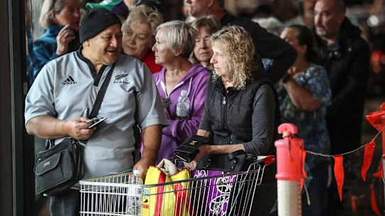 A lineup of senior citizens before dawn at the Altona IGA supermarket . This store introduce elderly-only shopping hour amid coronavirus panic buying, 