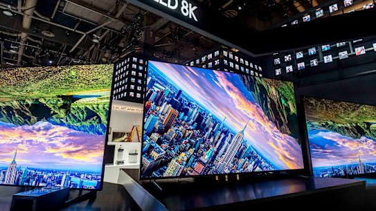 Samsung 8K LCD TVs at CES in Las Vegas.
