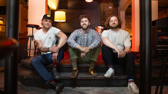 Mark Wilson (left), Matthew Francis and Nathan Farrell run the newly opened Punters Club in Fitzroy.