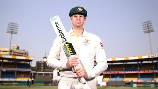 INDORE, INDIA - FEBRUARY 28: Steve Smith of Australia poses prior to an Australia Test squad training session at Holkare Stadium on February 28, 2023 in Indore, India. (Photo by Robert Cianflone/Getty Images)