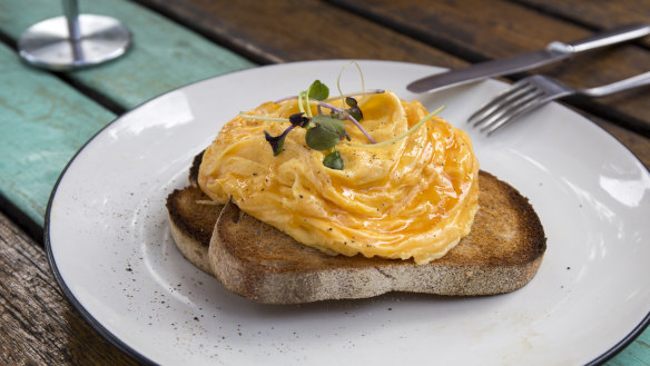 Cafe-style folded eggs on toast.