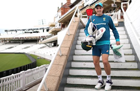 Pat Cummins arrives at a nets session at the Oval ahead of the fifth Test.