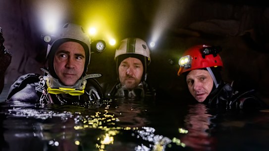 Colin Farrell (left) as John Volanthen, Joel Edgerton as Harry Harris and Viggo Mortensen as Rick Stanton in Thirteen Lives, which was filmed in Australia and Thailand.