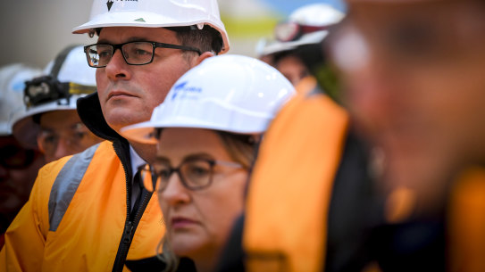Premier Daniel Andrews and Transport Infrastructure Minister Jacinta Allan inspect the Metro Tunnel in August last year.