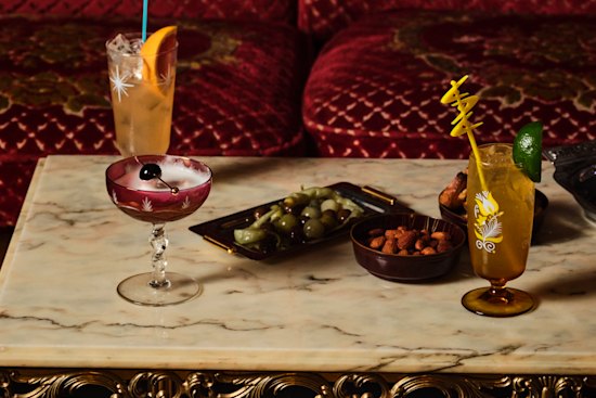 Cocktails at Parlour Amaro Bar, located upstairs at two-hatted Japanese fine diner Provenance.