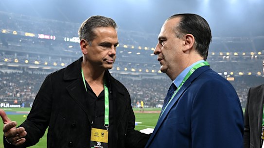 Lachlan Murdoch and Peter V’landys at Allegiant Stadium.