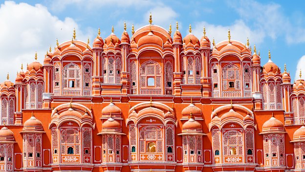 Jaipur’s striking Hawa Mahal, where the honeycombed windows allowed the royal women to watch the goings-on of the city.