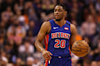 Brandon Knight playing for the Detroit Pistons in the NBA.