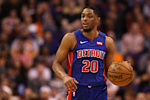 Brandon Knight playing for the Detroit Pistons in the NBA.