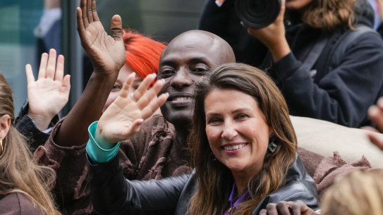 Norway’s Princess Martha Louise and her groom Durek Verret arrive in Geiranger, Norway, for a boat outing with guests on Friday, ahead of their wedding on Saturday. 
