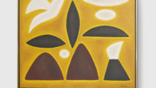 John Coburn’s Yellow Landscape with White Bird, 2003, was estimated at $25,000 to $35,000 in Bonhams 7 May auction of Important Australian Art. It fetched $31,250 (including buyer’s premium). 