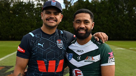 Latrell Mitchell and Semisi Kioa after their scrimmage.