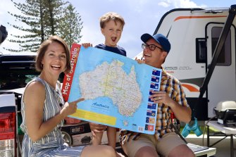 Paul and Katie Guerin, with son Jasper, have been travelling around Australia for two years, with no plans to stop yet.