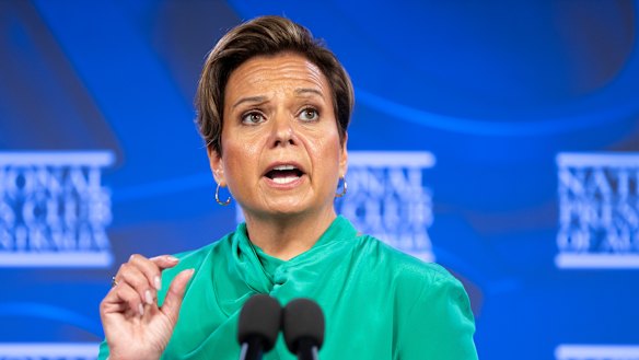 Minister for Communications Michelle Rowland at the National Press Club on Wednesday.