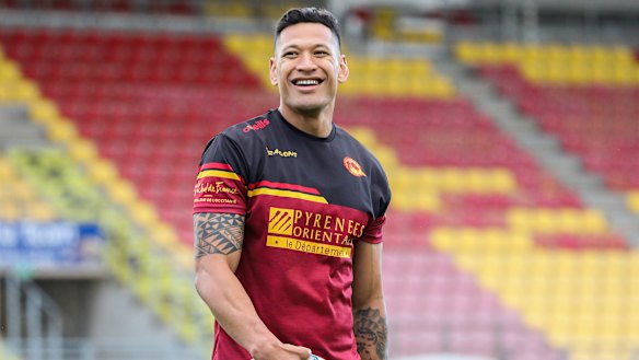 Israel Folau at his new club, Catalans Dragons.