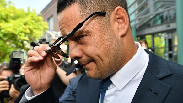 Charges: Jarryd Hayne leaves Burwood Local Court on Monday.