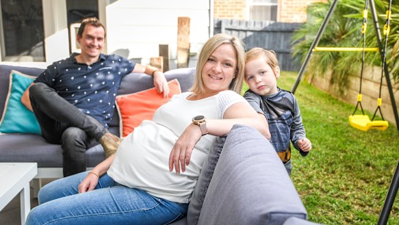 Natalee Leach with husband Stuart and son Charles. Parents can send their children to family and friends' homes for babysitting if they are leaving the home for the four essential reasons, or working or studying from home.