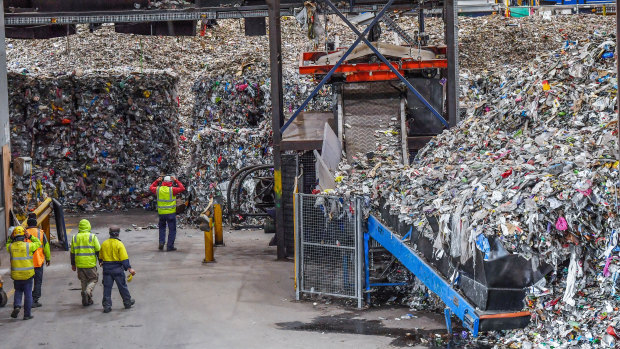 Landfill waste after the recycling process, seen at SKM Group’s Laverton facility.