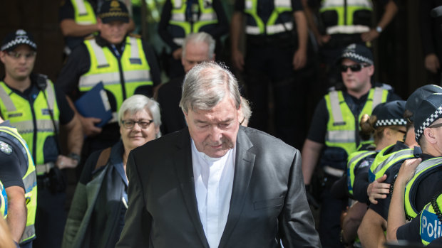 George Pell outside the Melbourne Magistrates Court on Tuesday. 