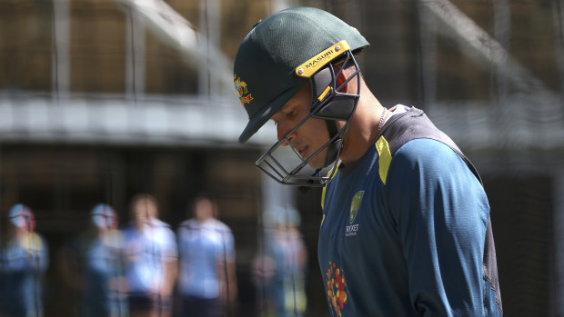 Hard at work: Usman Khawaja at Australia's optional training session on Tuesday at the SCG ahead of Thursday's Test. 