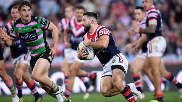 Twists and turns: James Tedesco's low centre of gravity and his speed when changing directions are two of the main factors behind his tendency to slip.