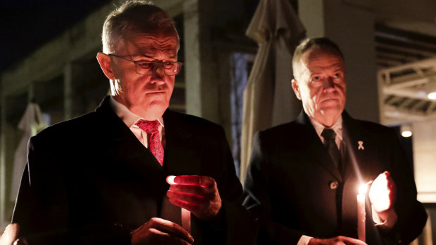 Prime Minister Malcolm Turnbull and Opposition Leader Bill Shorten attend a candlelight vigil for Eurydice Dixon, at Parliament House in Canberra.