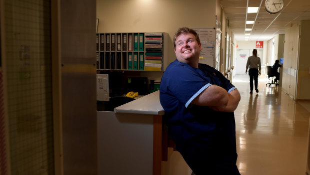 Aged care nurse Peter Messer, pictured at Westmead Hospital, will be among those who get the jab on Monday.