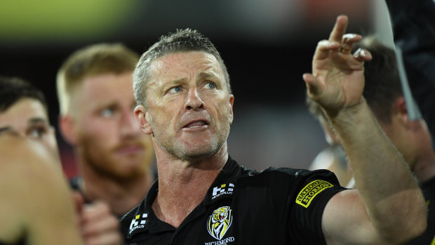 On the up: Coach Damien Hardwick guided his Tigers into the top four with a win over the Cats.