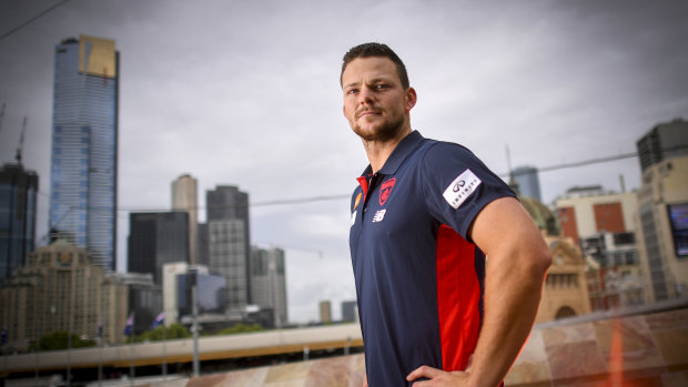 Steven May appeared for the first time as a Melbourne player at Federation Square on Tuesday.