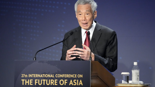 Singapore Prime Minister Lee Hsien Loong speaks in Tokyo on Thursday.