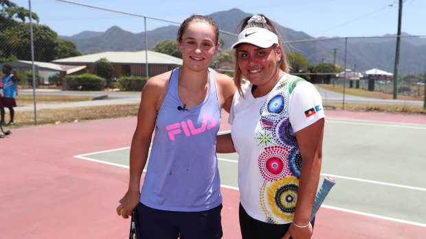 Mikayla Zahirovic, right, with Ash Barty, whose success as an Indigenous woman she says is inspirational.