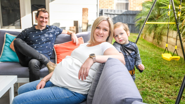 Natalee Leach with husband Stuart and son Charles. Parents can send their children to family and friends' homes for babysitting if they are leaving the home for the four essential reasons, or working or studying from home.