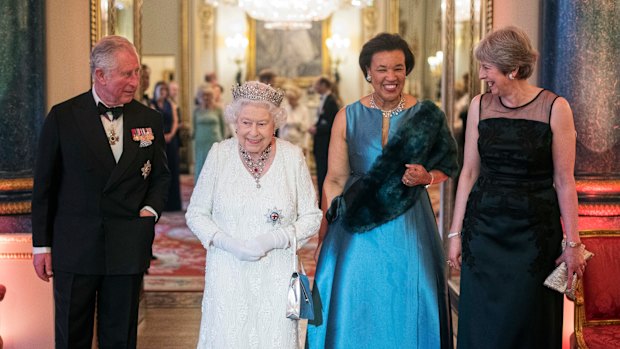 Baroness Scotland with Prince Charles, the Queen and then British prime minister Theresa May.