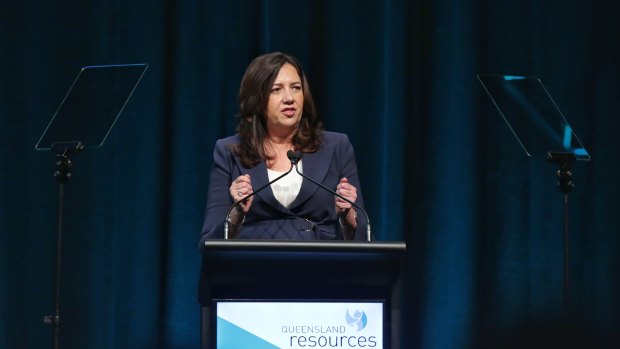 Premier Annastacia Palaszczuk speaking at a Queensland Resources Council lunch on Friday.