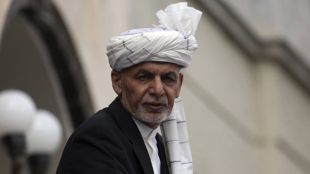Afghan President Ashraf Ghani speaks after he was sworn in at an inauguration ceremony at the presidential palace in Kabul on Monday.