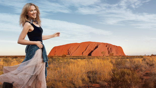 Kylie Minogue at Uluru, in the new Tourism Australia campaign.

