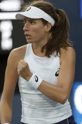 Near clean sweep: Johanna Konta reacts after defeating Serena Williams 6-1, 6-0.