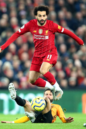 Liverpool's Mohamed Salah in action against the Wanderers. 