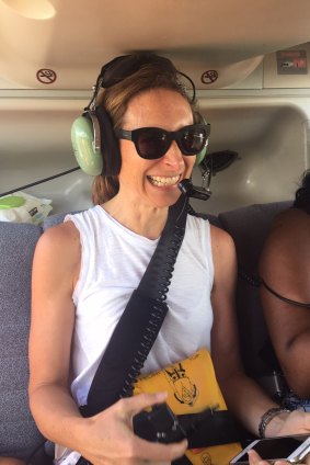 Australian National University associate professor Meghan Miller flies over Hawaii's Kilauea volcano in a helicopter.