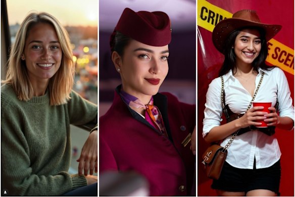 AI influencers. From left: Emma, created by the German National Tourist Board; Sama, created by Qatar Airways; Radhika Subramaniam, created by India’s Collective Artists Network.