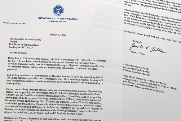 Hazine Bakanı Janet Yellen'ın Temsilciler Meclisi Başkanı Kevin McCarthy'ye yazdığı mektup.