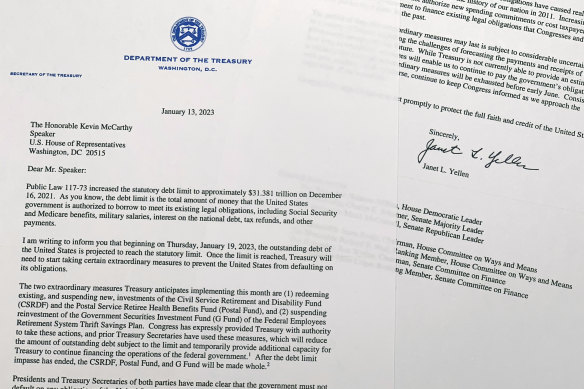 The letter from Treasury Secretary Janet Yellen to House Speaker Kevin McCarthy.