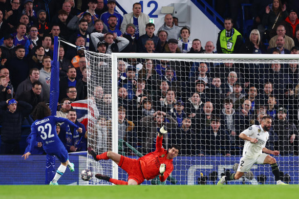 Thibaut Courtois pulled off a crucial save against his former club in the shadows of half-time.