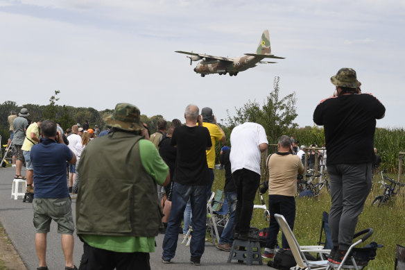 An Israeli Hercules C-130 transport plane lands at the Noervenich airbase ahead of the joint military exercises.
